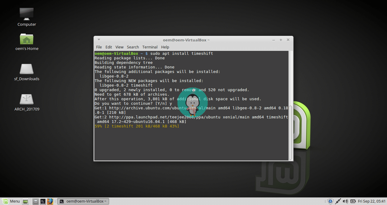 Timeshift installing