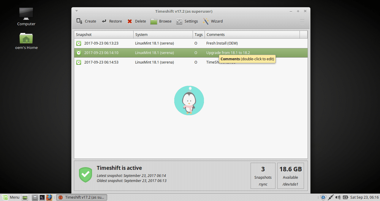 timeshift creating snapshot