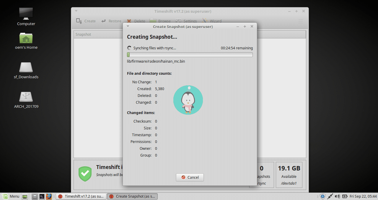 timeshift creating snapshot
