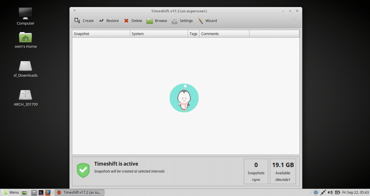 timeshift main screen