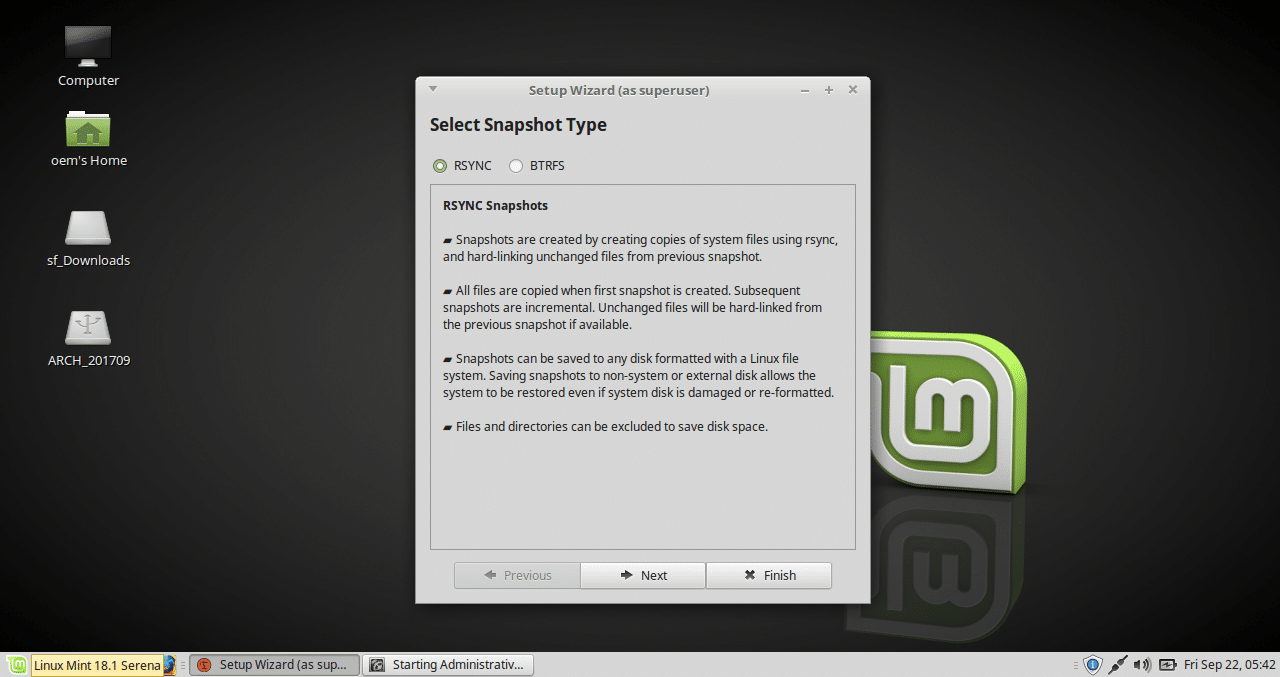 timeshift setup wizard