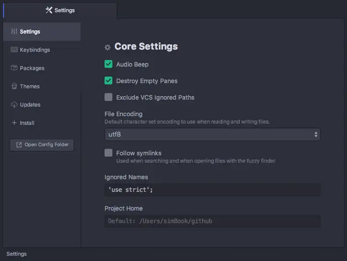 atom settings and preferences