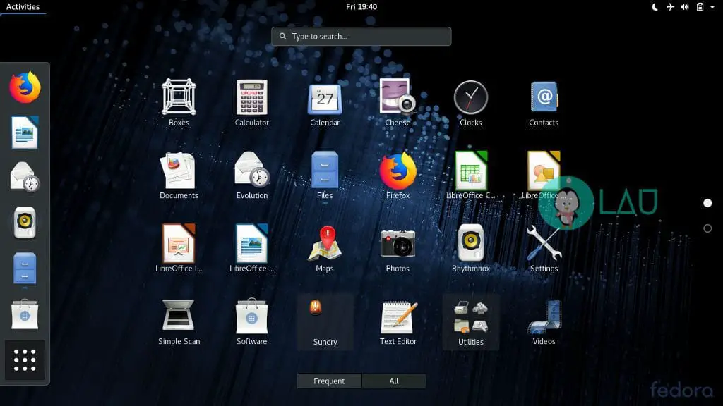 fedora 28 application menu