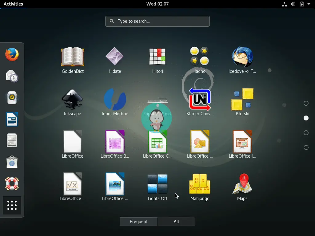 Debian Application menu