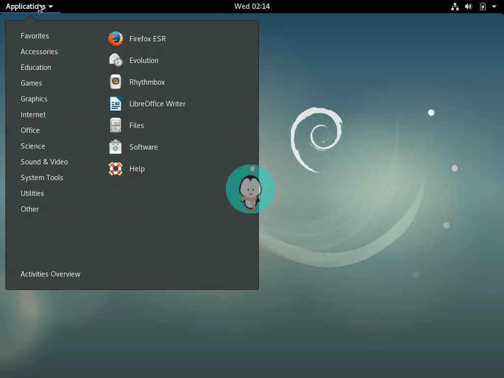 Debian application menu