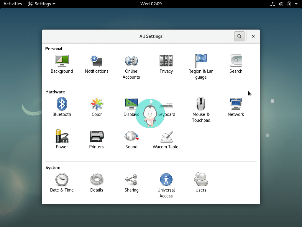 debian all settings screen