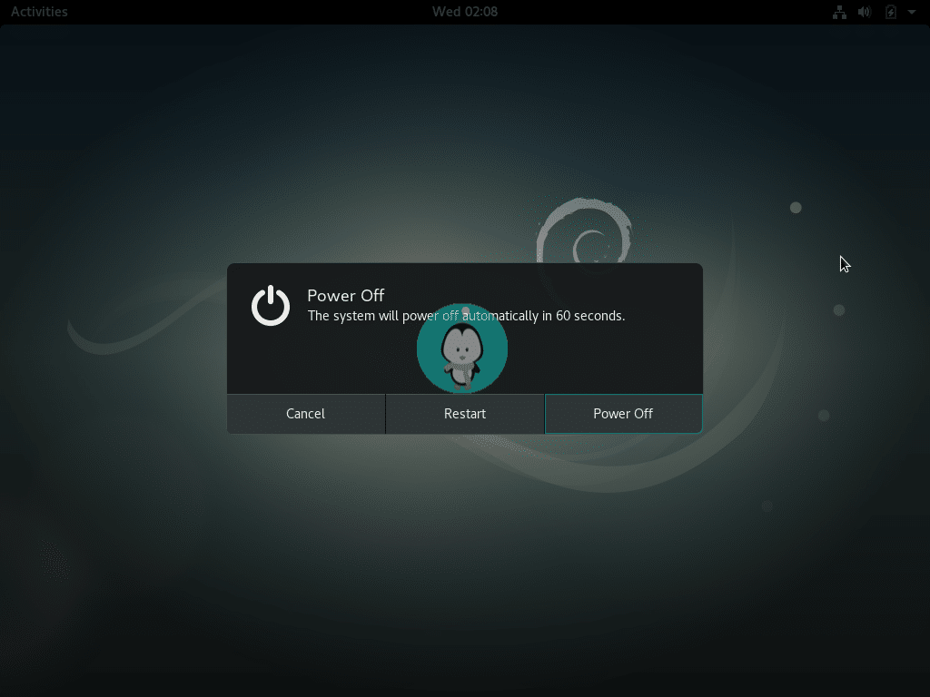 debian power off menu
