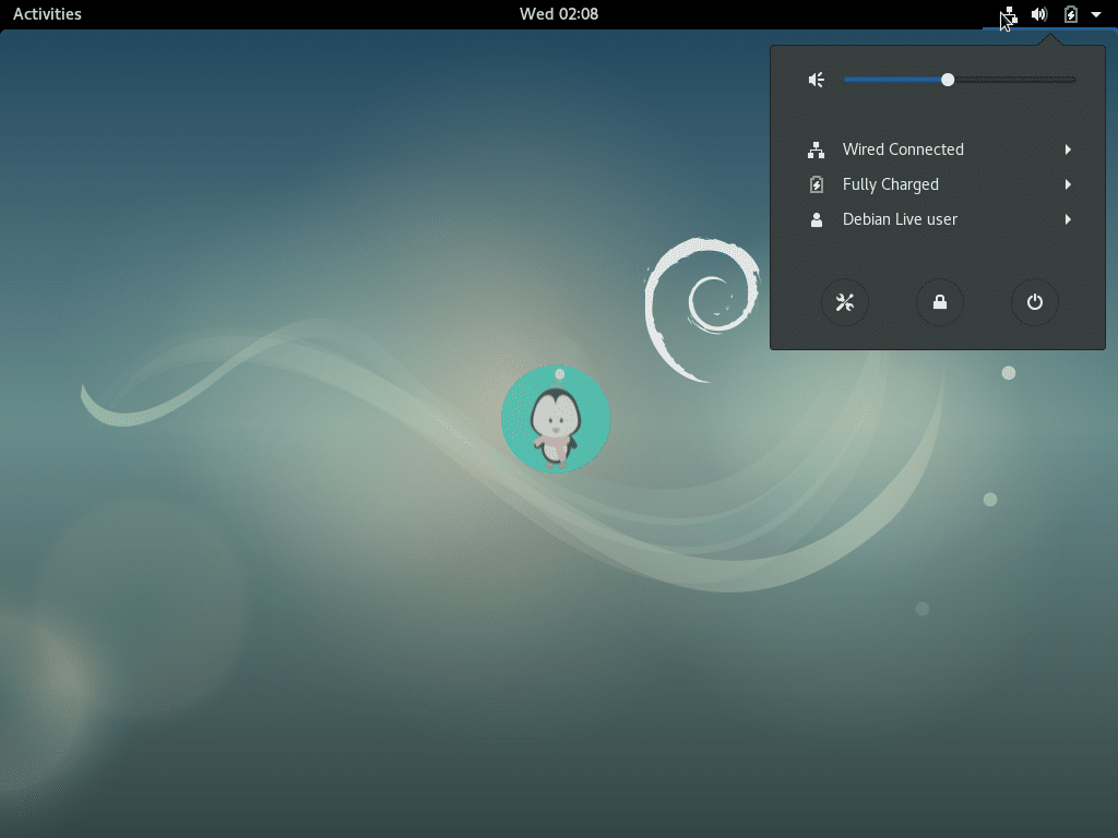 debian quick settings area