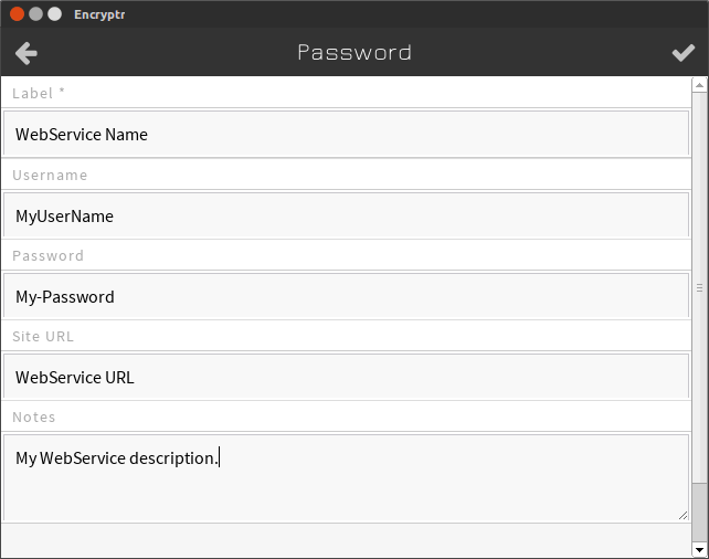 Encryptr password manager create password entry save on cloud