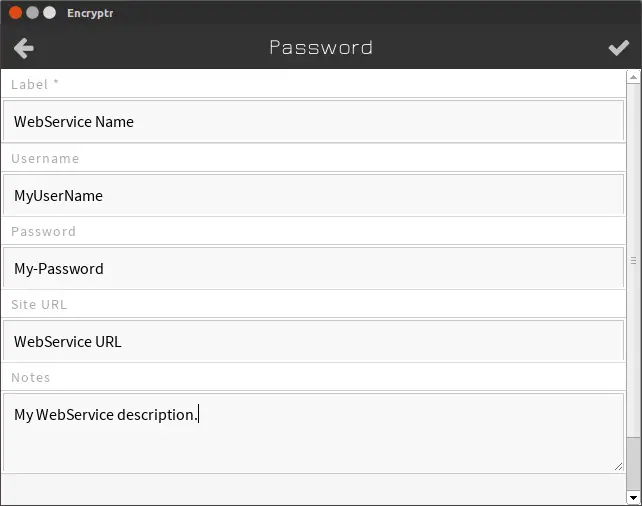 Encryptr password manager create password entry save on cloud
