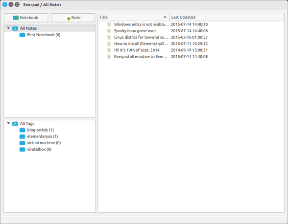 Everpad show all notes in ubuntu