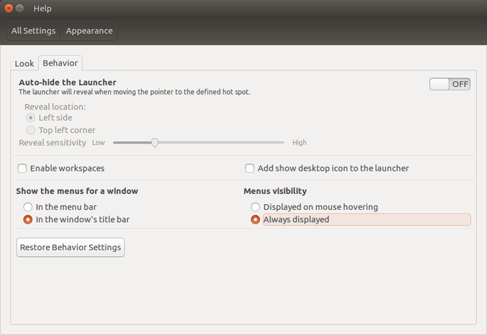 Menu visibility option in settings
