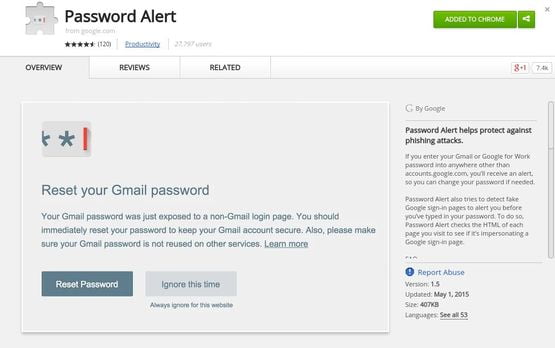 Password Alert chrome extension for security