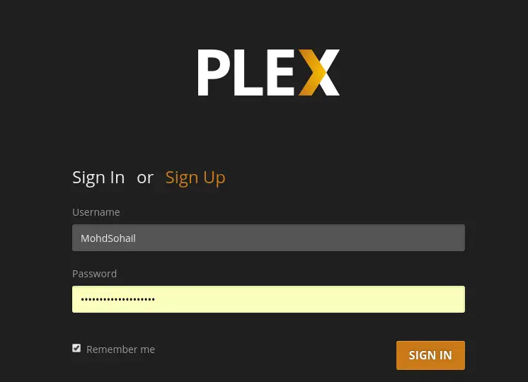 Sign in to plex media server on linux