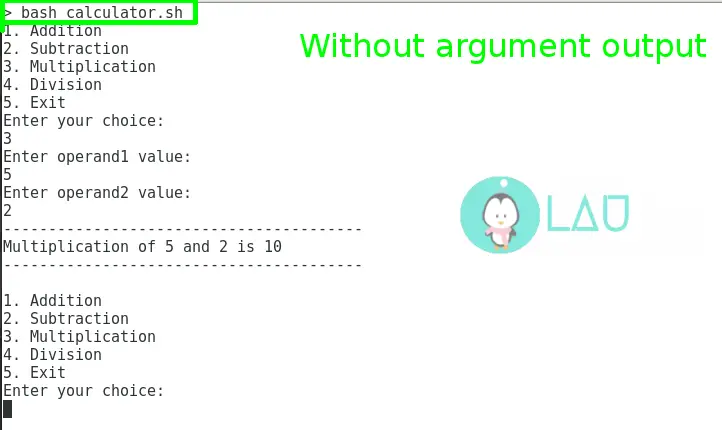 Without arguments output bash example project