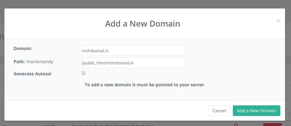 add domain to cpanel