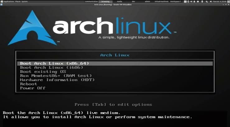 arch linux boot screen