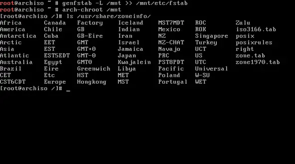 arch linux list the regions