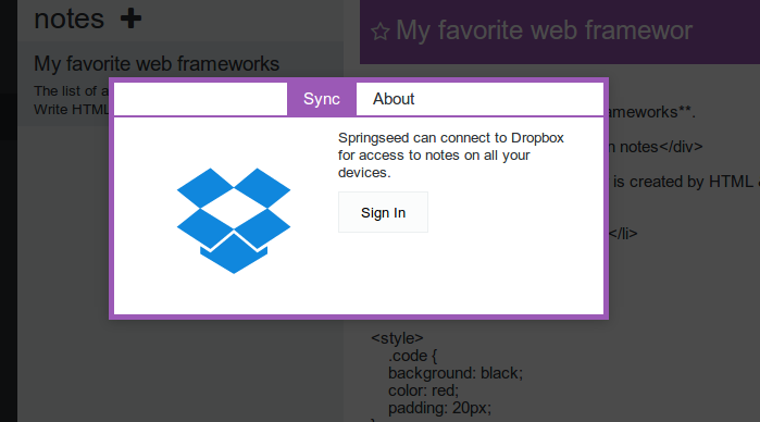 authenticate dropbox to sync laverna notes