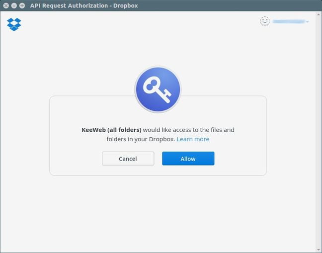 authenticate dropbox with keeweb