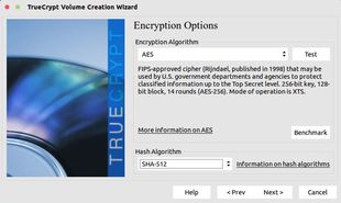 choose encryption algorithm and hash in truecrypt