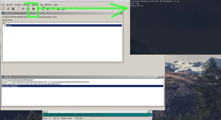 compile and run project in openwatcom