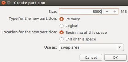 create swap partition to install ubuntu