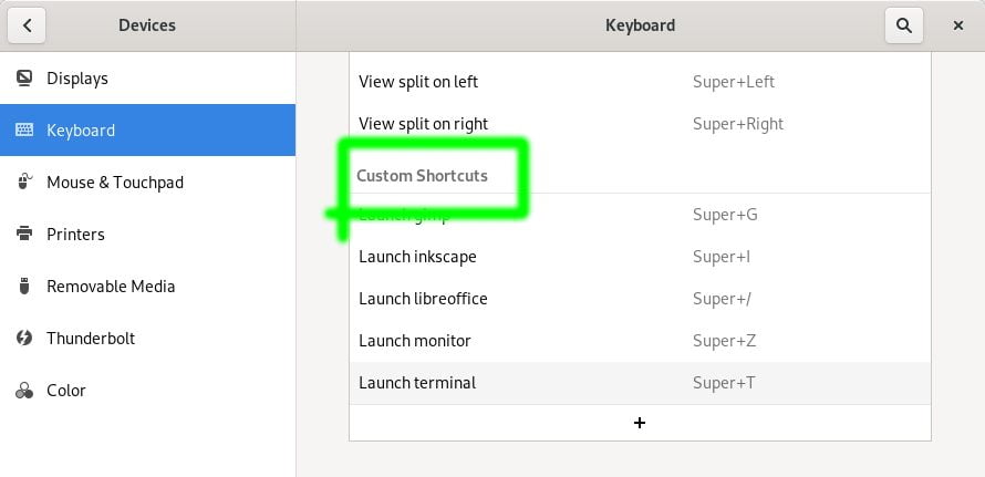 gnome keyboard shortcuts settings