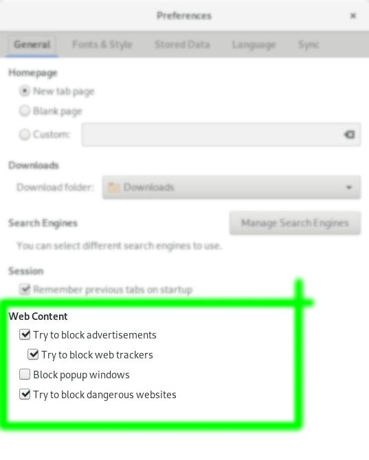 gnome web default privacy settings