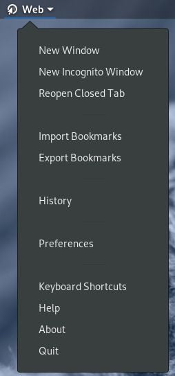 gnome web panel options