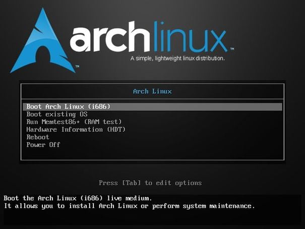 install arch linux menu