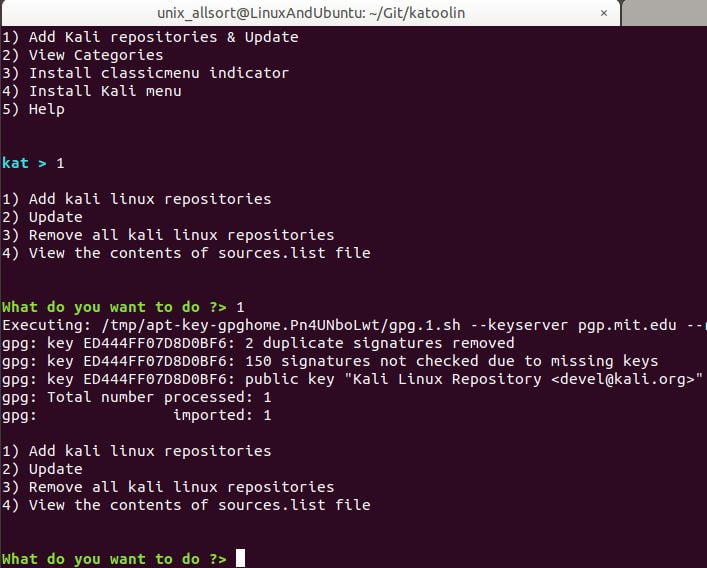 katoolin add repos and update