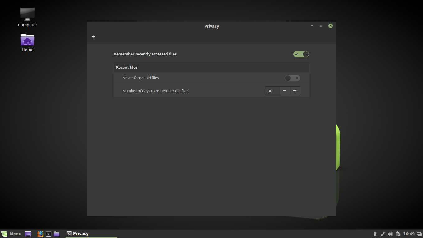 linux mint privacy panel