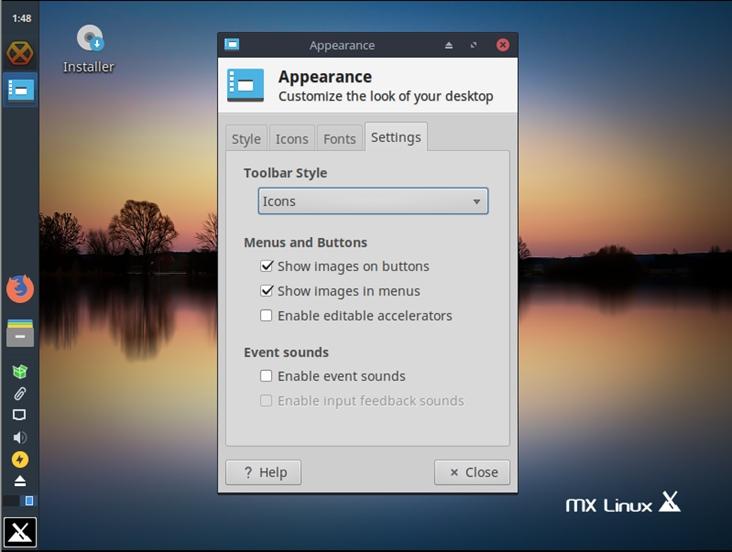mx linux appearance settings