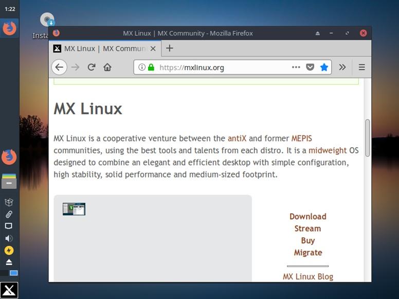 mx linux running firefox web browser