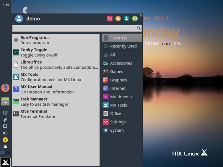 mx linux xfce application menu