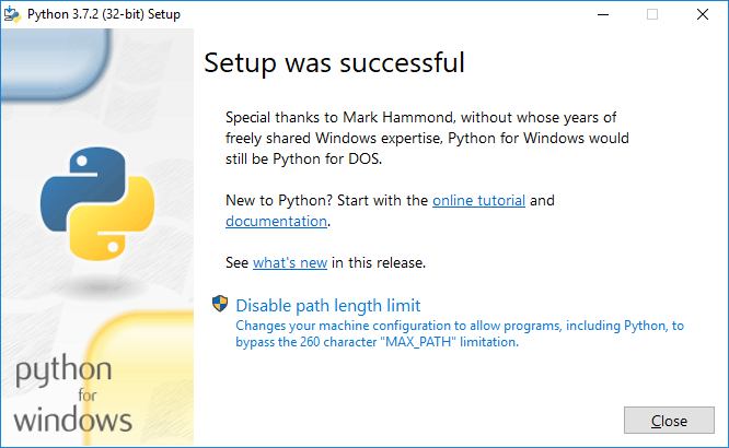 python installation completed