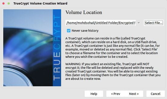 save volume location in truecrypt