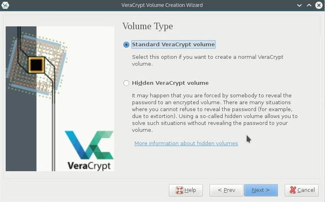 select veracrypt volume type
