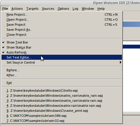 set text editor mode in openwatcom