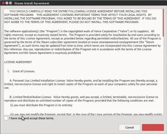 steam terms and conditions on linux ubuntu