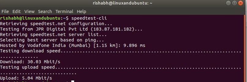 test internet speed from terminal