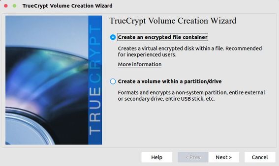 truecrypt select type of container or partition