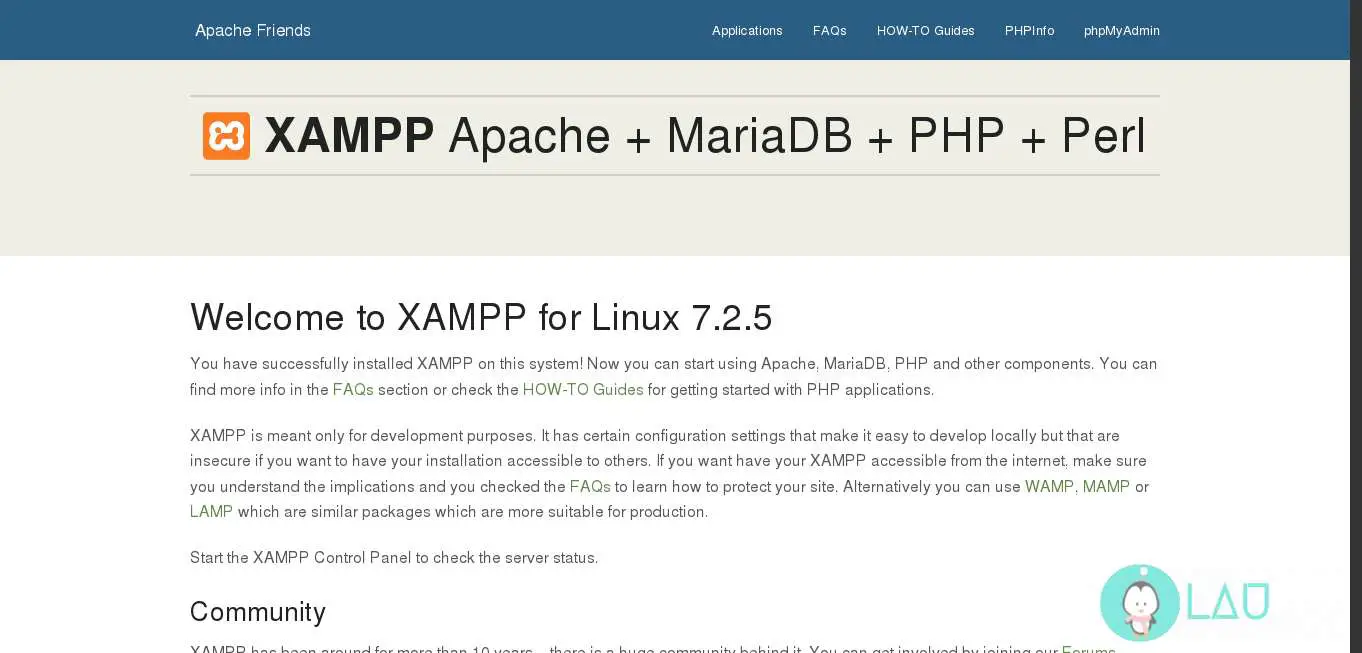 xampp server running on linux