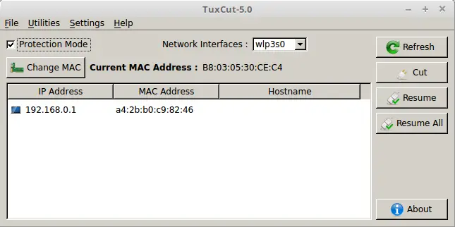 tuxcut network interface