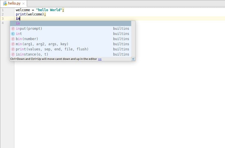 Code completion in the work area