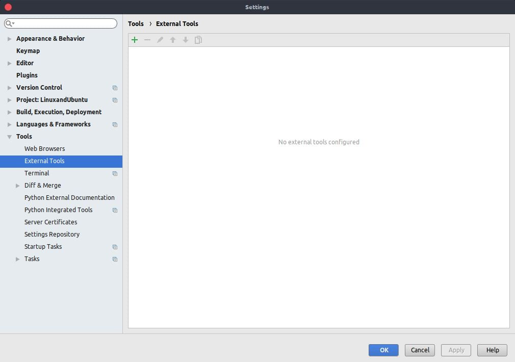 External toolsconfiguration in settings