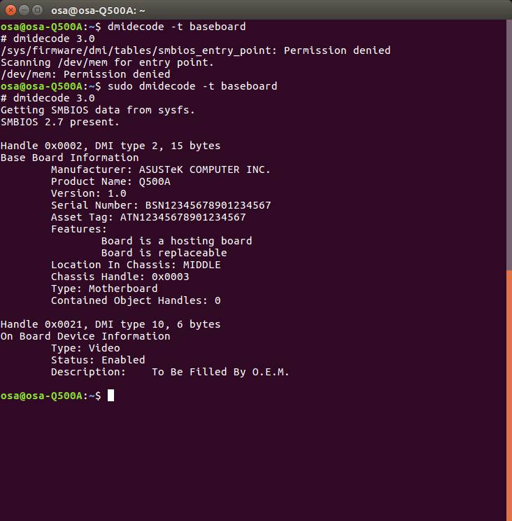 Getting HW information about baseboard