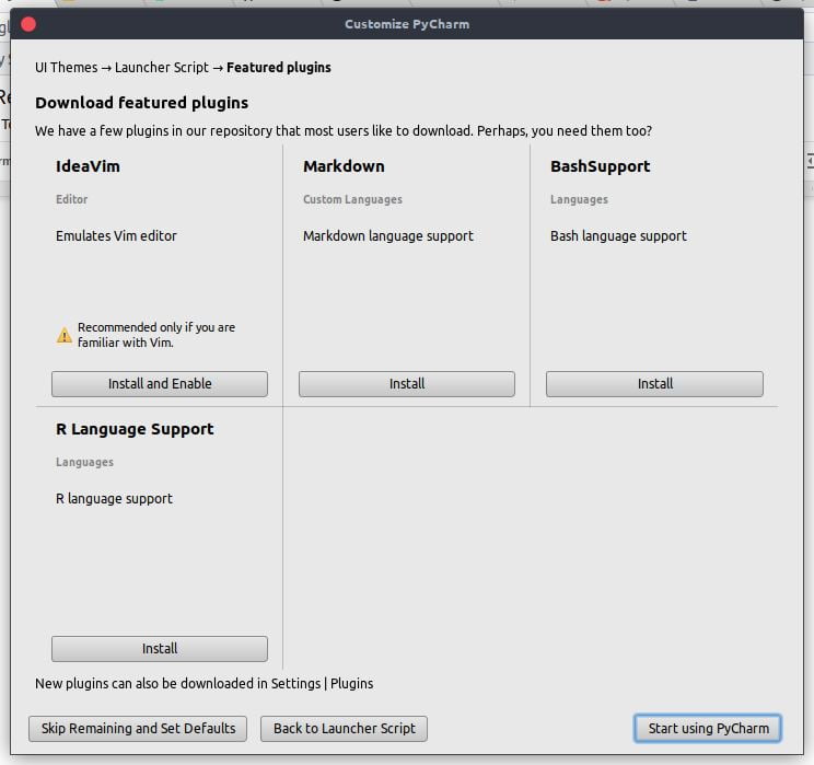 Initial configuration of plugins