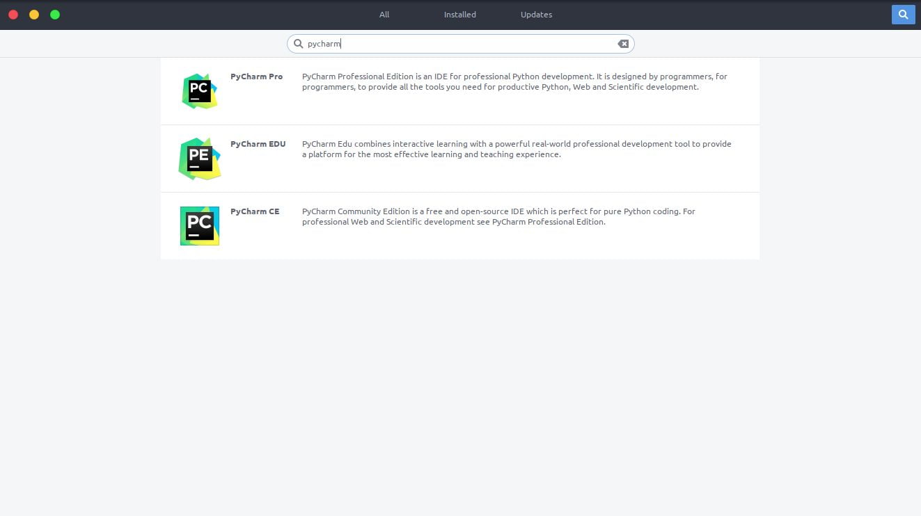 Pycharm search results for pycharm in ubuntu software